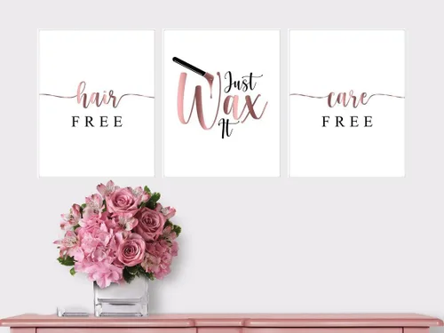 Vista 2 de NATVVA Lienzo de 3 piezas de lienzo Just Wax It Poster Body Waxing Quotes Wall Art Painting Regalos para habitación de esteticista Cera de oro rosa