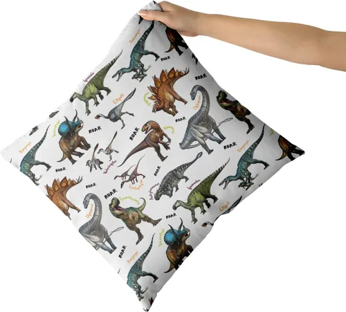 Vista 3 de Fundas de almohada de dinosaurios salvajes – Funda de almohada de dinosaurio de Fauna Tiranosaurio, Brachiosaurus, dinosaurio, funda de almohada