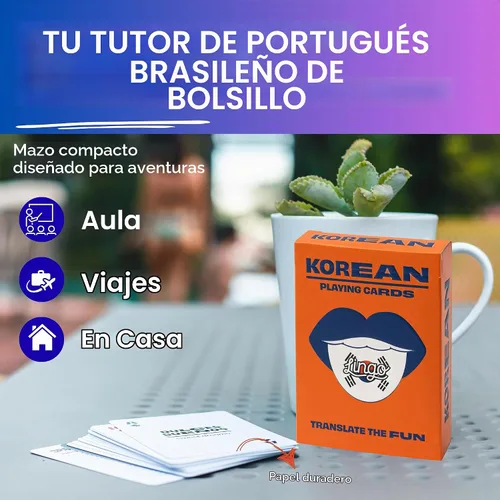 Vista 3 de Lingo Cartas coreanas Tarjetas de aprendizaje de idiomas y cultura para adultos 52 frases con pronunciación Regalo divertido para familias