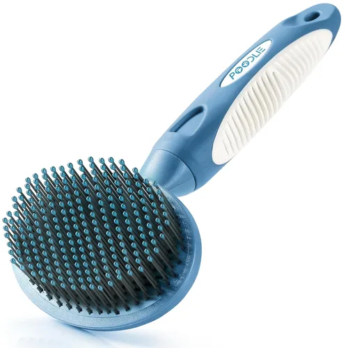 Vista 10 de Cepillo de cerdas redondas para mascotas para perros y gatos, cepillo suave para perros para aseo de pelo corto o largo, herramienta suave para Negro