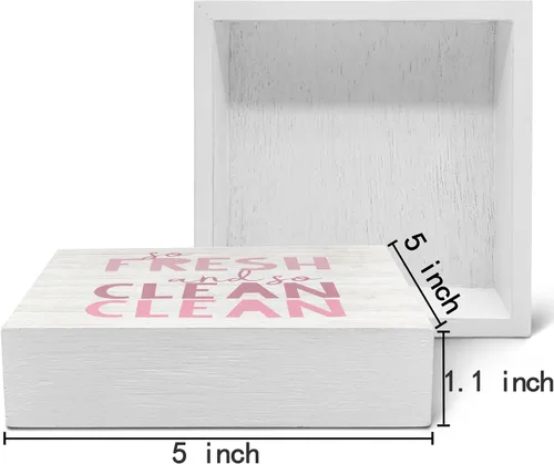 Vista 2 de SRADMO Letrero de madera con texto en inglés «So Fresh So Clean» para niños, decoración de escritorio con texto en inglés «So Fresh So Clean»