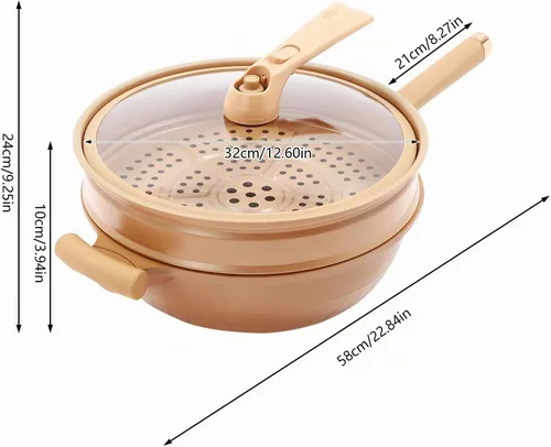 Vista 3 de Olla a presión multifuncional de arcilla antiadherente con cesta de vapor, sartén de cocina casera para freír, cocinar al vapor, guisar y freír