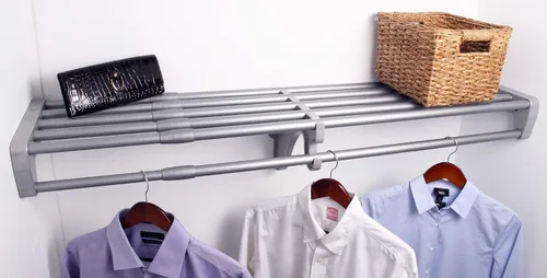 Vista 9 de EZ Shelf - Organizador de armario para caminar, paquete de 5, estantes de armario con barra para colgar (cada uno de 40.5 a 73 pulgadas) - Ampliable