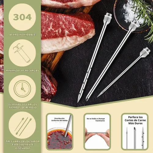 Vista 5 de Jeringa Inyectora de Carne de 2 Onzas Barril de Sabor de Adobo Acero Inoxidable 304 con 3 Agujas de Adobo, Estuche de Viaje para Parrilla BBQ