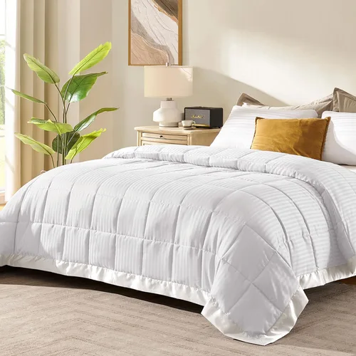 Vista 27 de downluxe - Manta de tamaño King con ribete satinado, edredón ligero alternativo para todas las estaciones, lavable a máquina