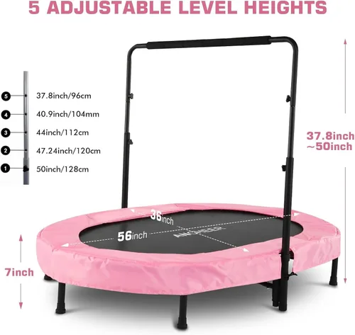 Vista 5 de ANCHEER Trampoline for Kids, Toddler Trampoline Indoor Sports and Outdoor Games 56" Kids Rebounder 220LBS Capacity with Adjustable Safety Handrail