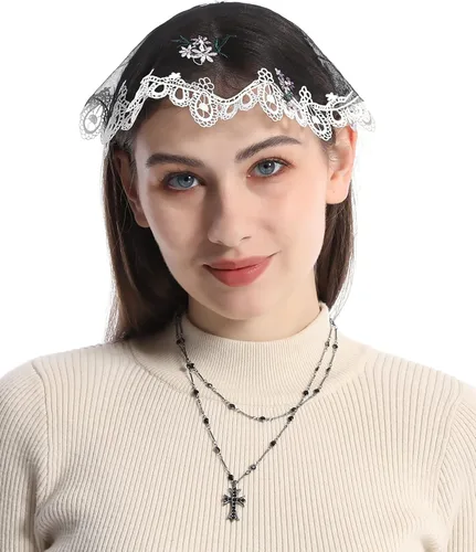 Vista 2 de Mantveil Round Chapel Cap Veil Vintage Flower Lace Mantilla Veils for Church Catholic Women Prayer Latin Mass Head Coverings