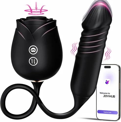 Vista 10 de Consolador vibrador juguetes sexuales para mujeres, juguete sexual MOOLIGIRL Rose con vibradores de punto G de empuje y 10 modos de succión