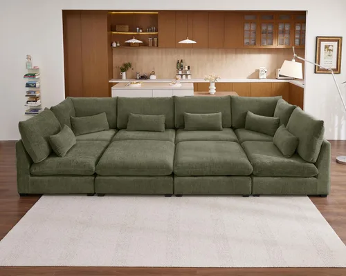 Vista 59 de Sofá Modular de Tamaño Grande, Sofá Seccional de Chenilla Cloud Extra Profundo con Chaise Otomana, Sofá Cama de Chenilla Esponjosa de 5 Asientos