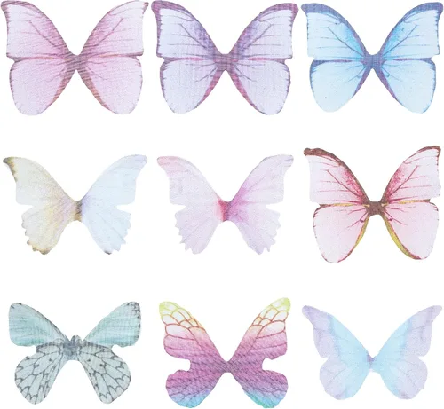 Vista 14 de SUNNYCLUE 1 caja 180 pares de decoraciones de mariposa de tela 3D adorno de mariposa pequeñas alas de mariposa de organza para bricolaje, joyas