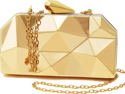 Vista 8 de Women Lattice Pattern Metal Evening Clutch Bag,Geometric Evening Clutch Purse Handbag With Chain Strap