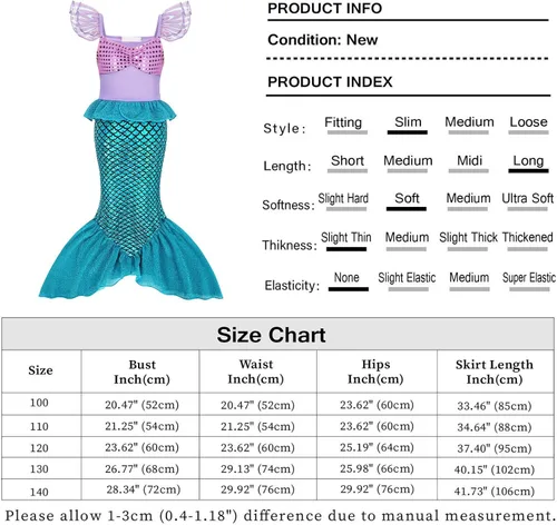 Vista 4 de Eledobby Ariel Dress for Girls Little Mermaid Costume Halloween Princess Mermaids Dress Up Cosplay Brithday Party Outfits