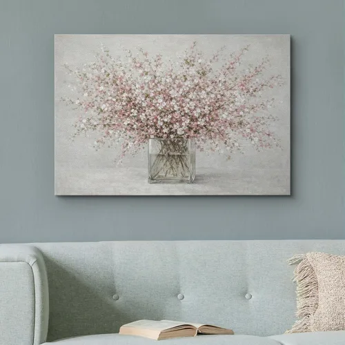 Vista 3 de wall26 Lienzo impreso para pared, flores rosadas en jarrón cuadrado de vidrio, arte digital, realismo, rústico, escénico, fotografía de naturaleza