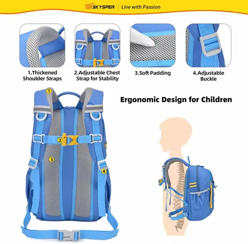 Vista 3 de SKYSPER Mochila escolar para niños de 4 a 8 años para viajes de un día y clases (azul)