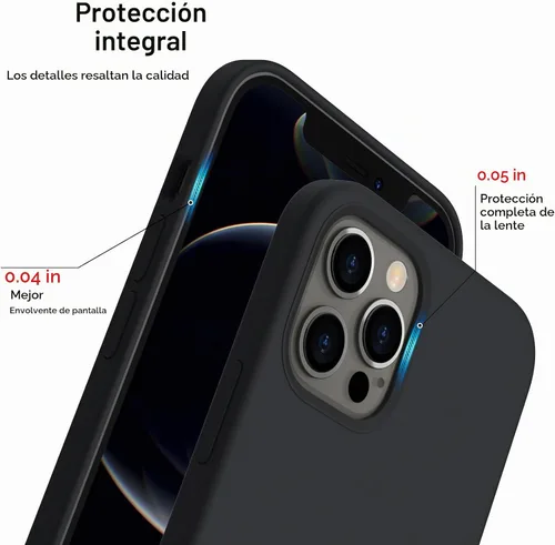 Vista 4 de ORNARTO Funda para iPhone 12/12 Pro, silicona líquida delgada, color negro