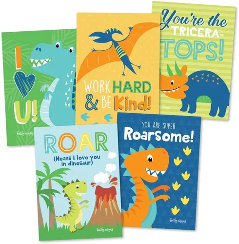 Vista 2 de Notas para la lonchera para niños: 25 notas inspiradoras y motivacionales para niños, tarjetas de almuerzo de dinosaurio con afirmaciones positivas