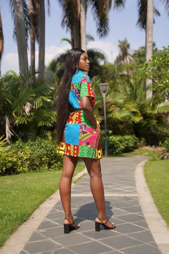 Vista 2 de HongyuAmy Vestido africano Batik con botones y estampado de Ankara de manga corta con bolsillos