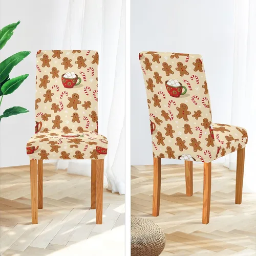Vista 5 de Kcldeci Juego de 4 fundas de elastano para sillas de comedor navideñas, fundas elásticas para sillas de jengibre navideñas, fundas de asiento