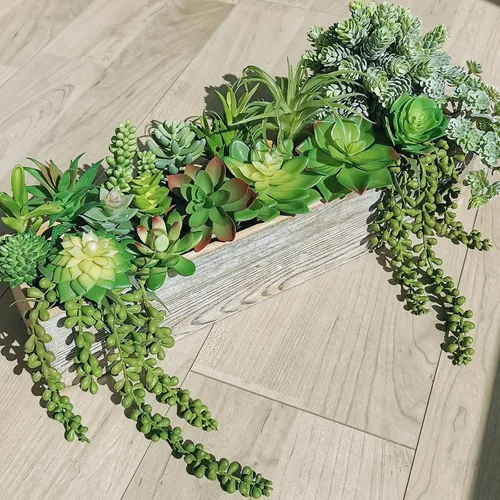 Vista 3 de Winlyn 19 piezas surtidas de plantas suculentas artificiales sin maceta, pequeñas de aloe verde, lúpulo de cactus, cadena de perlas, suculentas