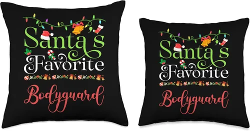 Vista 3 de Santa's Worker Holiday Threads Santas Favorite Bodyguard Holiday Top Elf Profession Throw Pillow, 16x16, Multicolor