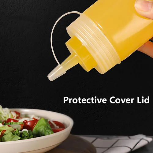 Vista 7 de 3 botellas de plástico rellenables para condimentos de salsa exprimible vacía de 12 onzas, contenedor de almacenamiento de aderezos de ensalada
