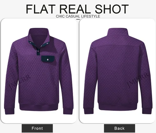 Vista 5 de JMIERR Sudadera acolchada para hombre, casual, de manga larga, cuello alto, con botones