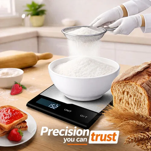 Vista 3 de Báscula digital de cocina, 22 libras, acero inoxidable, gramos y onzas para hornear y cocinar, precisión de 0.04 oz