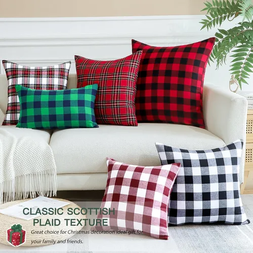 Vista 7 de OTOSTAR Paquete de 2 fundas de almohada decorativas de cuadros búfalo navideños de 12x20 pulgadas, lino clásico estilo granja, fundas de cojín