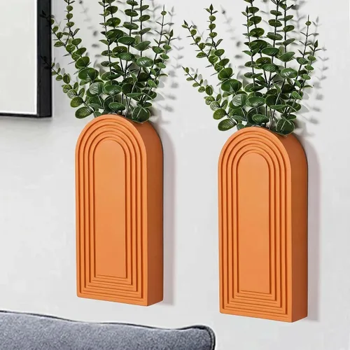 Vista 16 de Dnnnii Juego de 2 jarrones de pared de madera, acabado negro, decoración de pared moderna de granja y bohemio para entrada, pasillo, baño, sala