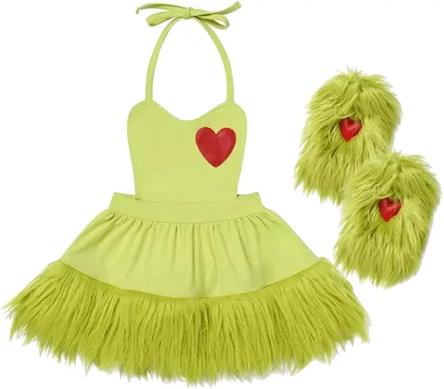 Vista 3 de Ntpwenla Disfraz verde de Navidad con 2 calcetines de vestir, hermoso vestido de fiesta de princesa
