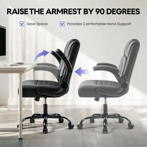 Vista 7 de Silla de escritorio de cuero OFIKA, silla de oficina ergonómica con soporte lumbar, silla de computadora, silla ejecutiva de cuero con reposabrazos