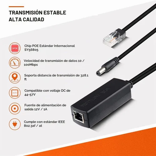 Vista 4 de ipolex 10/100M PoE Splitter Active, Power ethernet Splitter Adapter, 2