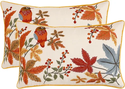 Vista 15 de Fundas de almohada bordadas de 16 x 16 pulgadas, paquete de 2 Aves y flores