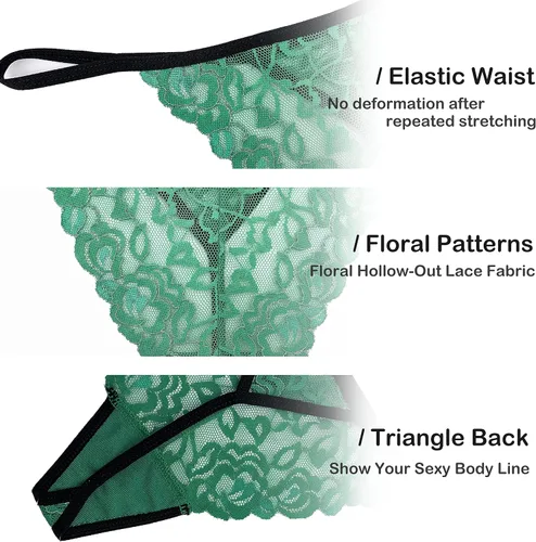 Vista 5 de Sexy Stretch Blend Micro T Back Low Rise Cheeky Exotic Tangas Variedad de patrones invisibles para mujer, Ropa interior regular y talla grande