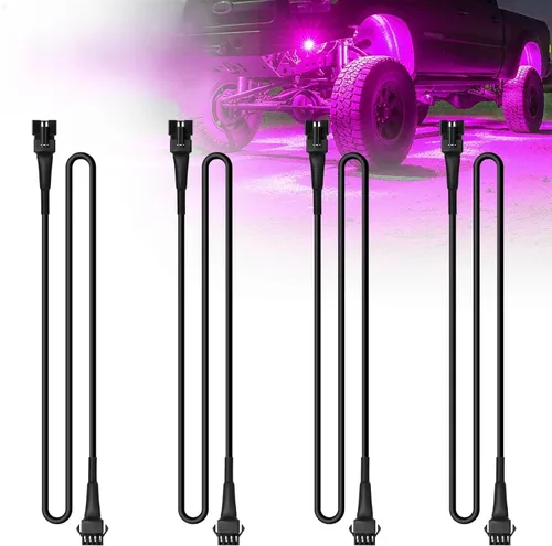 Vista 8 de 4 cables de extensión de luces LED RGB de 47 pulgadas/3.93 pies, cable de cable de 4 pines, conector a presión, luces subterráneas, multicolor