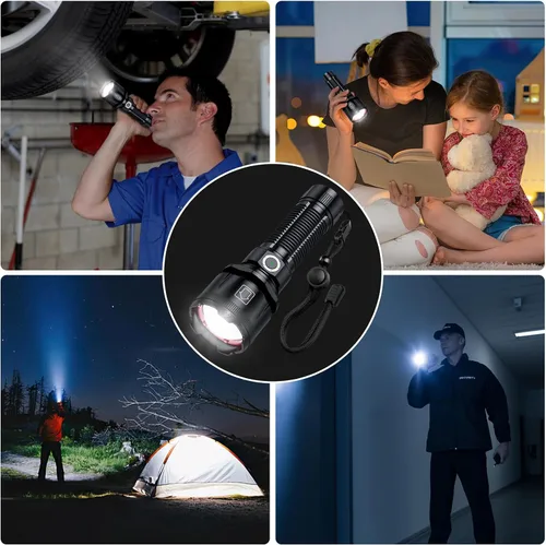 Vista 6 de Linternas de alto lúmenes, 1800.000 lúmenes, linterna recargable súper brillante con 5 modos de luz, zoomable, IP67 impermeable, linterna LED