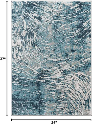 Vista 2 de Unique Loom Oasis Collection - Alfombra de área moderna, de pelo alto y bajo, envejecida, vintage, abstracta (2' 0 x 3' 0, rectangular, azul/gris)