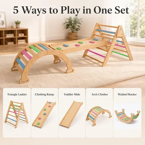 Vista 3 de Avenlur Hazel - Juego de triángulos Pikler 5 en 1, juguetes de escalada para interiores Montessori Climbing Set & Indoor Playground: Triangle