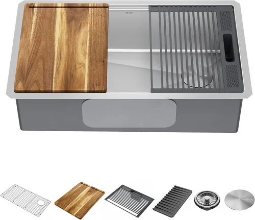 Vista 21 de DELTA FAUCET Lorelai - Lavaplatos de estación de trabajo de barra de 17 pulgadas para cocina, montaje bajo encimera, acero inoxidable calibre 16