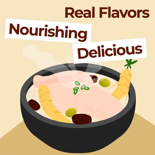Vista 10 de Surasang Ingredientes de sopa de pollo con ginseng coreano Samgyetang