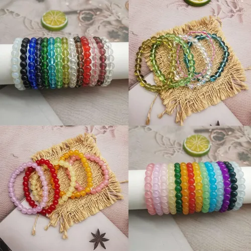 Vista 6 de FINZOR 28 pulseras elásticas de cuentas de 0.315in hechas a mano redondas de cristal para mujeres, pulseras de cuentas elásticas multicolor
