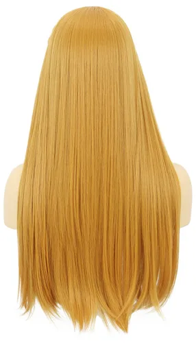 Vista 5 de karlery Peluca larga recta amarilla para mujeres adultas con trenza para Halloween, cosplay, fiesta de disfraces, peluca con orejas de elfo