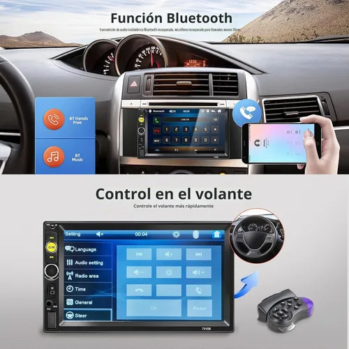 Vista 4 de Estéreo de coche Bluetooth doble DIN NHOPEEW, radio de coche con pantalla táctil HD de 7 pulgadas con soporte para cámara de respaldo, compatible