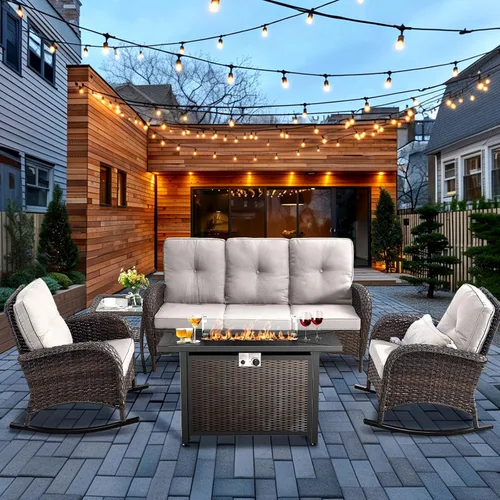 Vista 29 de HUMMUH Juego de 2 sillas de mimbre para exteriores, sillas de comedor con respaldo alto y asiento profundo para jardín, porche, patio trasero