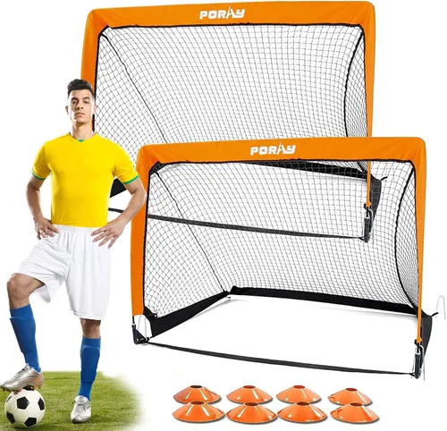 Vista 14 de Portería de fútbol portátil de Poray con red emergente para niños y adultos con tela Oxford de 210D y estacas extra, regalo de cumpleaños