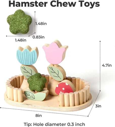 Vista 8 de mini&moe Juguetes masticables de hámster para dientes, juguetes de enriquecimiento masticables de conejillo de indias, juguetes naturales