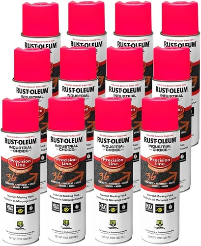 Vista 12 de Rust-Oleum 203035-12PK Pintura en aerosol invertida industrial a base de agua, 17 onzas, naranja alerta APWA, paquete de 12 unidades APWA Alerta