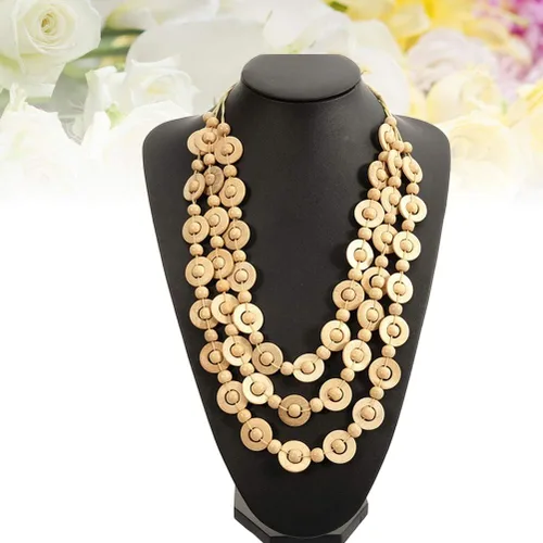 Vista 4 de Amosfun Collar de estilo bohemio retro para mujer, diseño de concha de coco, cuentas de madera tejidas a mano, joyería de moda de playa, dije
