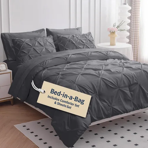 Vista 28 de LANE LINEN Juego de edredón individual de 5 piezas - Ropa de cama con diseño clásico de puntada pintuck - con 1 edredón, 1 funda de almohada, 1