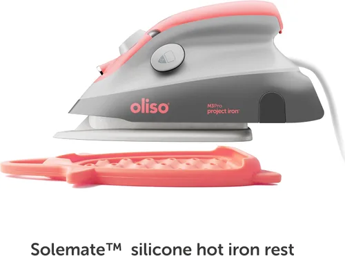 Vista 5 de Oliso M3Pro Project Steam Iron with Solemate (Coral) + MultiMat Wool Pressing Pad